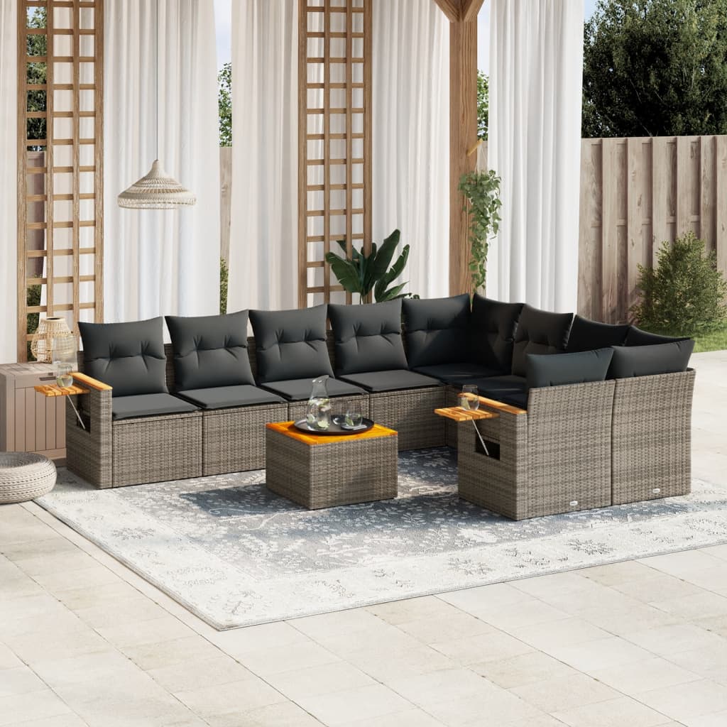 Soffgrupp För Trädgården Med Dynor 9 Delar Beige Konstrotting