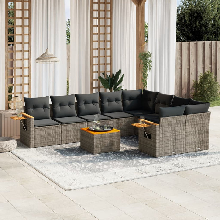 Soffgrupp För Trädgården Med Dynor 9 Delar Beige Konstrotting