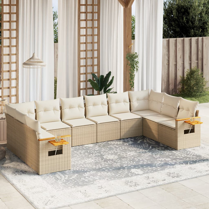 Loungegrupp För Trädgården M. Dynor 11 Delar Beige Konstrotting