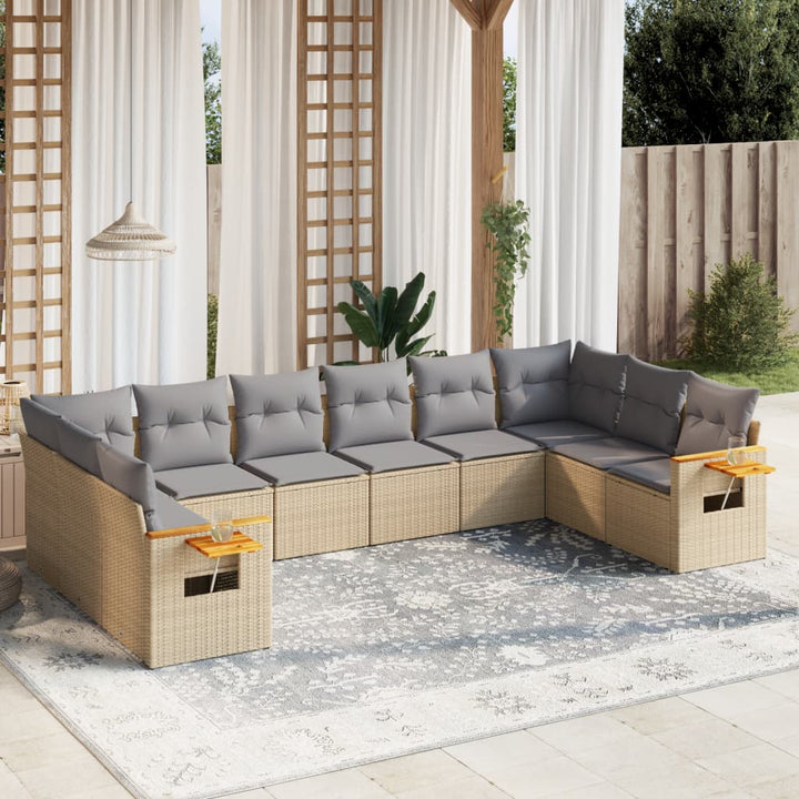 Loungegrupp För Trädgården M. Dynor 11 Delar Beige Konstrotting