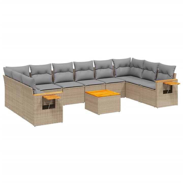Loungegrupp För Trädgården M. Dynor 11 Delar Beige Konstrotting