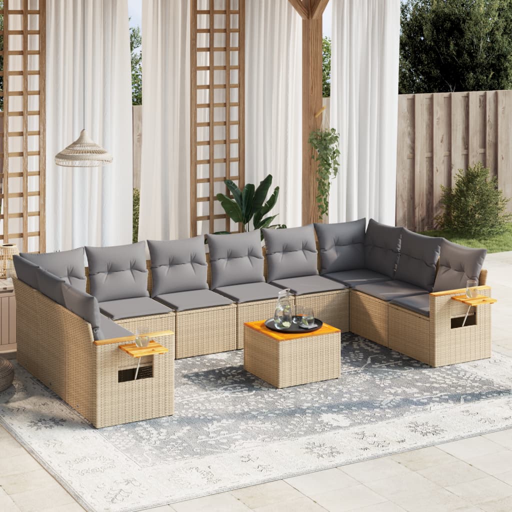 Loungegrupp För Trädgården M. Dynor 11 Delar Beige Konstrotting