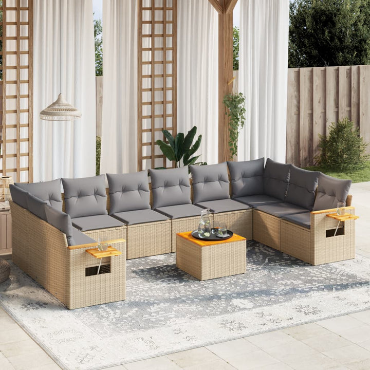 Loungegrupp För Trädgården M. Dynor 11 Delar Beige Konstrotting