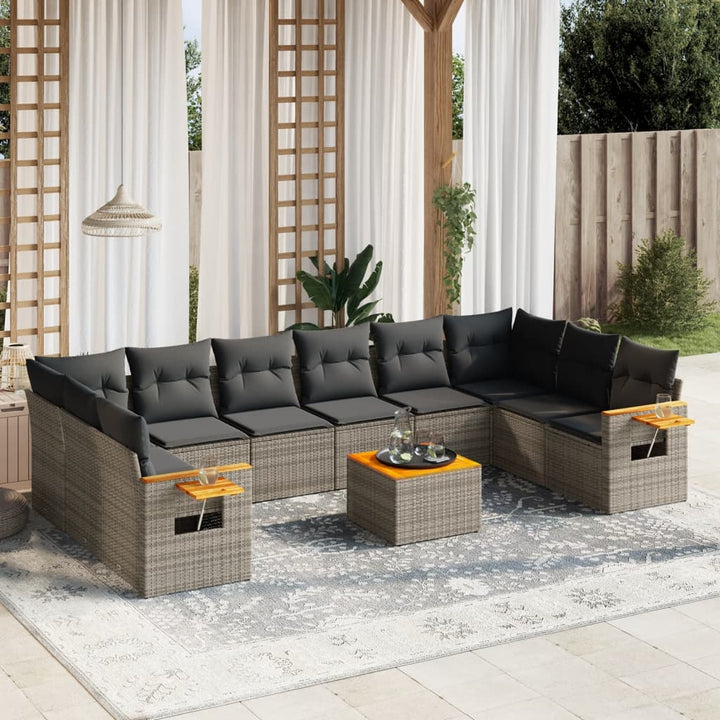 Loungegrupp För Trädgården M. Dynor 11 Delar Beige Konstrotting