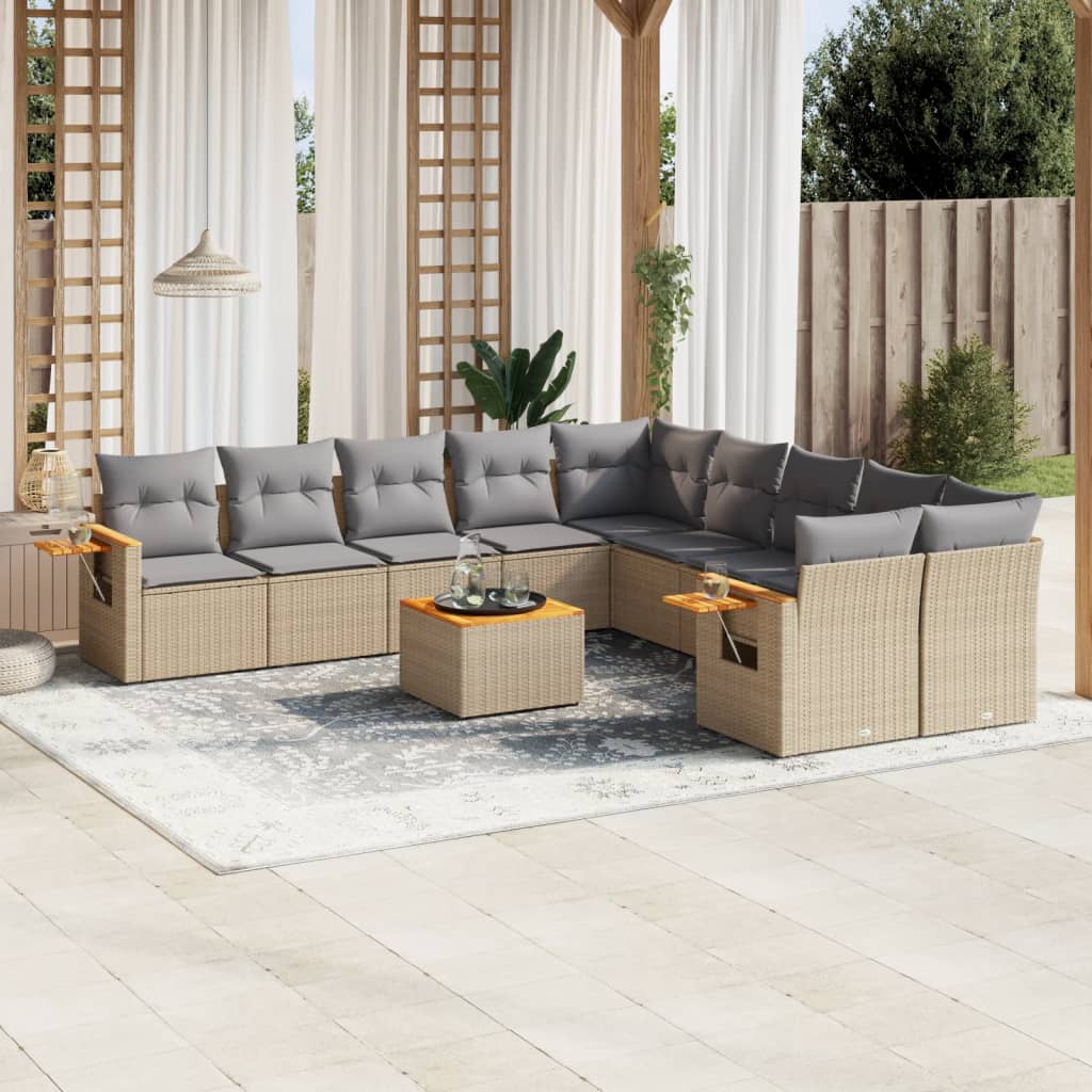 Soffgrupp För Trädgård Med Dynor 10 Delar Beige Konstrotting