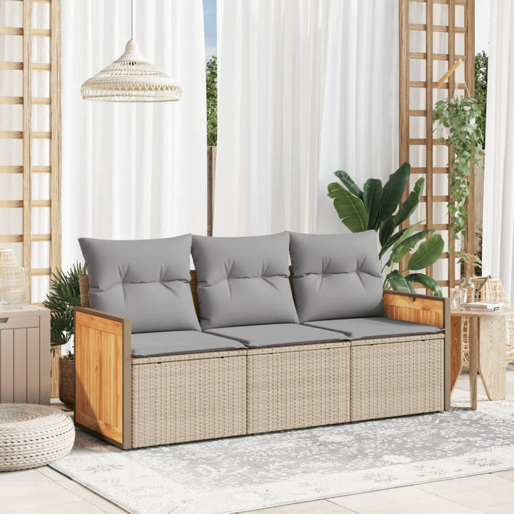 Soffgrupp För Trädgården 3 Delar Med Dynor Beige Konstrotting