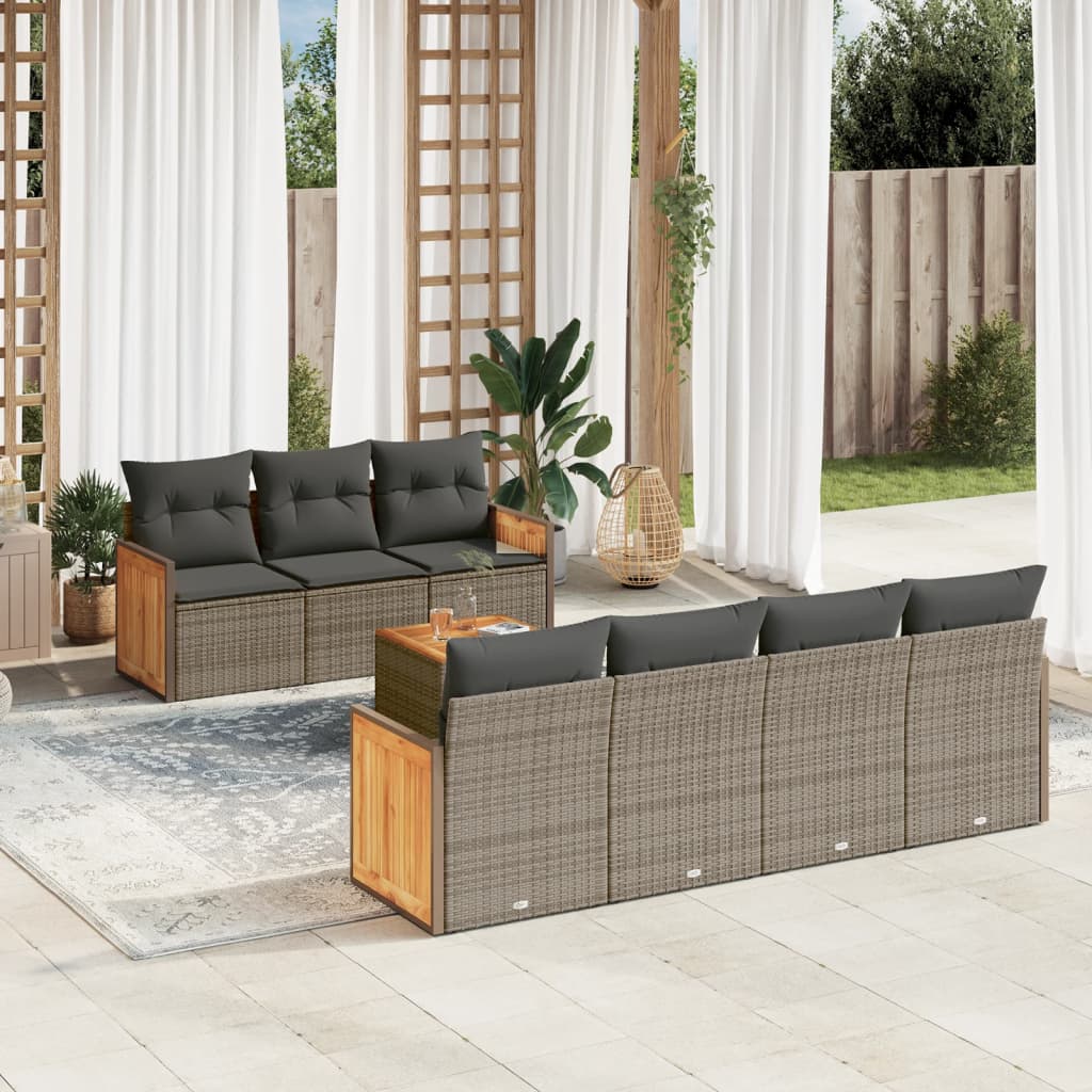 Matgrupp För Trädgården Med Dynor 8 Delar Beige Konstrotting