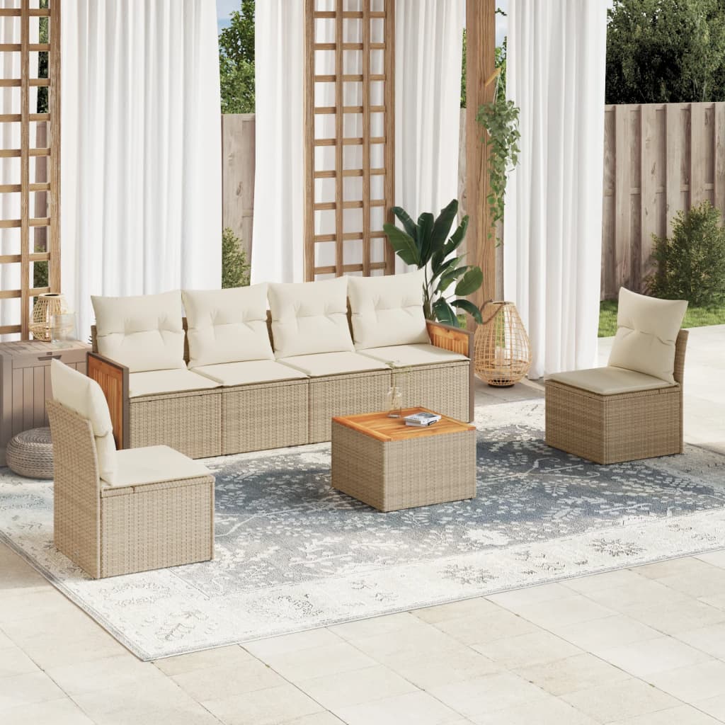 Matgrupp För Trädgården Med Dynor 7 Delar Beige Konstrotting