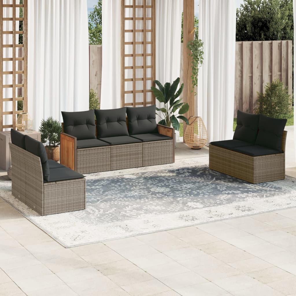 Matgrupp För Trädgården Med Dynor 7 Delar Beige Konstrotting