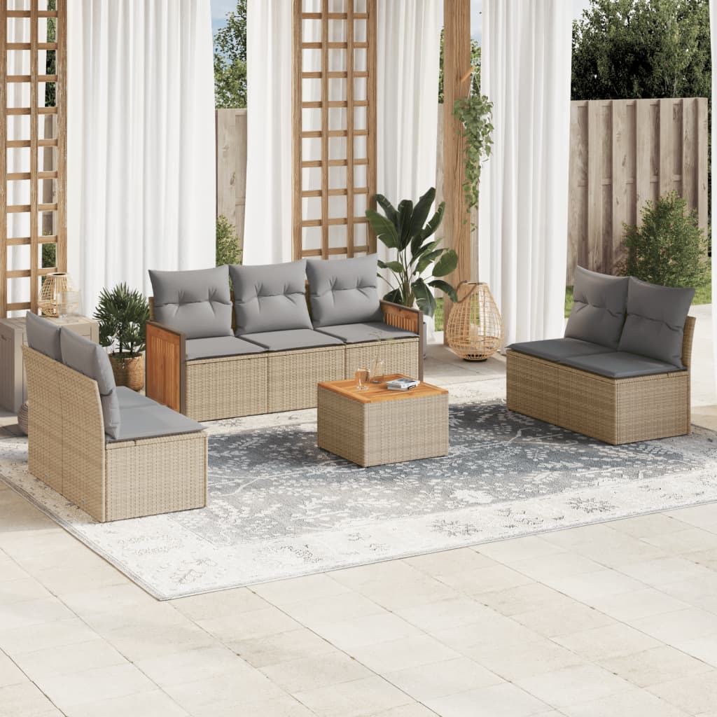 Matgrupp För Trädgården Med Dynor 7 Delar Beige Konstrotting