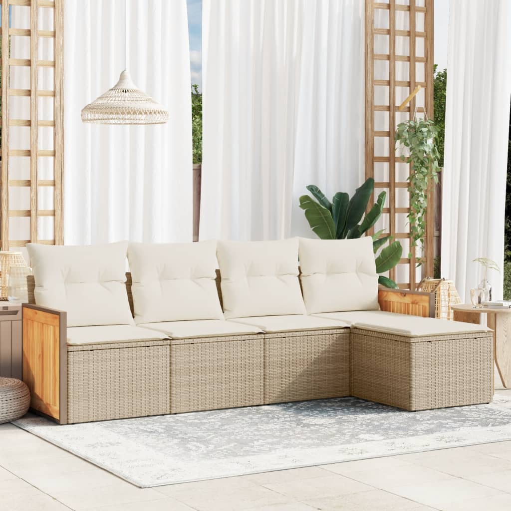 Soffgrupp För Trädgården Med Dynor 5 Delar Beige Konstrotting