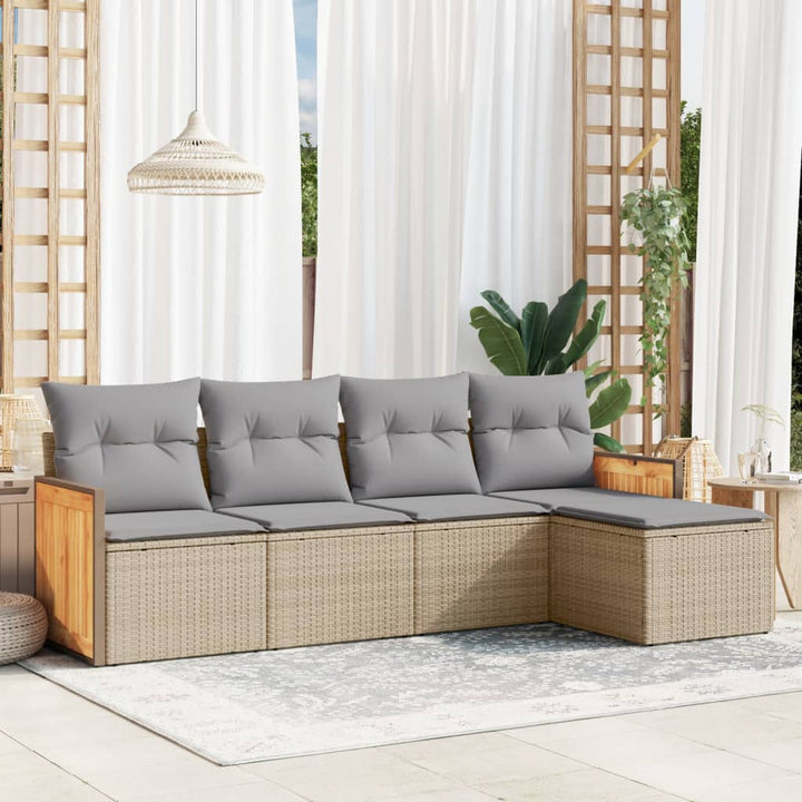 Soffgrupp För Trädgården Med Dynor 5 Delar Beige Konstrotting