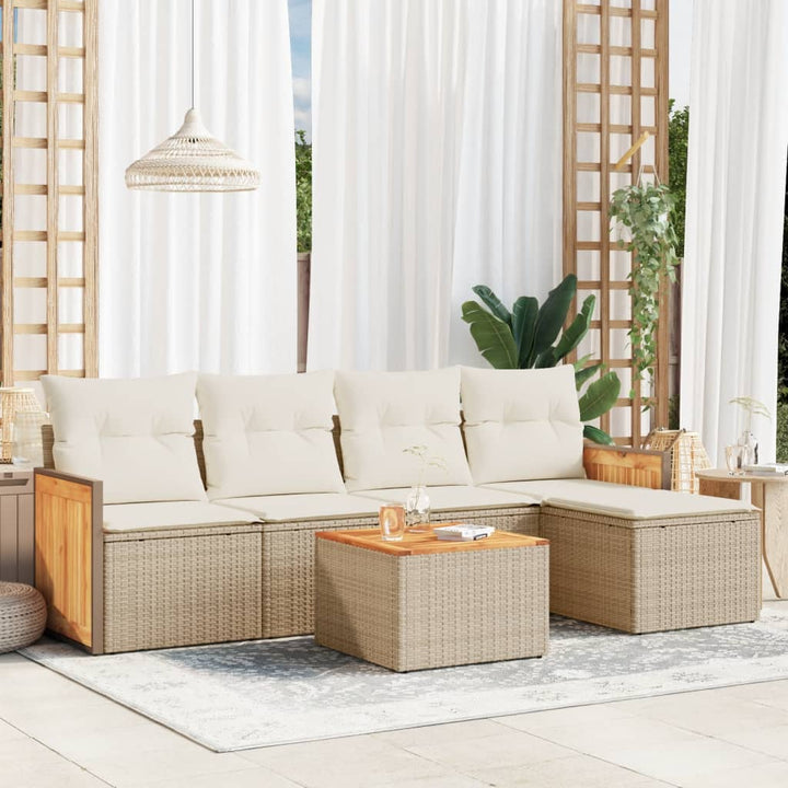 Soffgrupp För Trädgården Med Dynor 5 Delar Beige Konstrotting
