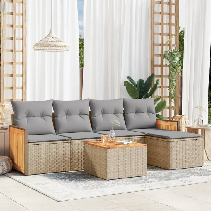 Soffgrupp För Trädgården Med Dynor 5 Delar Beige Konstrotting