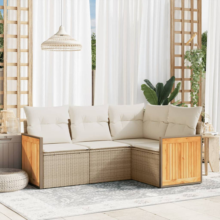 Soffgrupp För Trädgård Med Dynor 4 Delar Beige Konstrotting