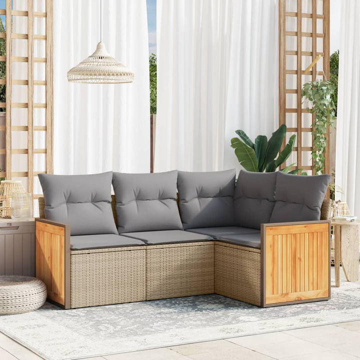 Soffgrupp För Trädgård Med Dynor 4 Delar Beige Konstrotting