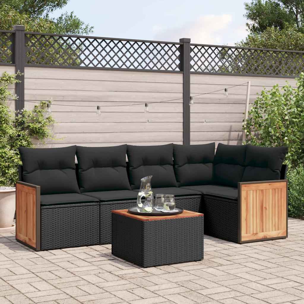 Loungegrupp Med Dynor 6 Delar Svart Konstrotting