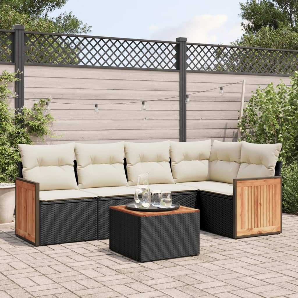 Loungegrupp Med Dynor 6 Delar Svart Konstrotting