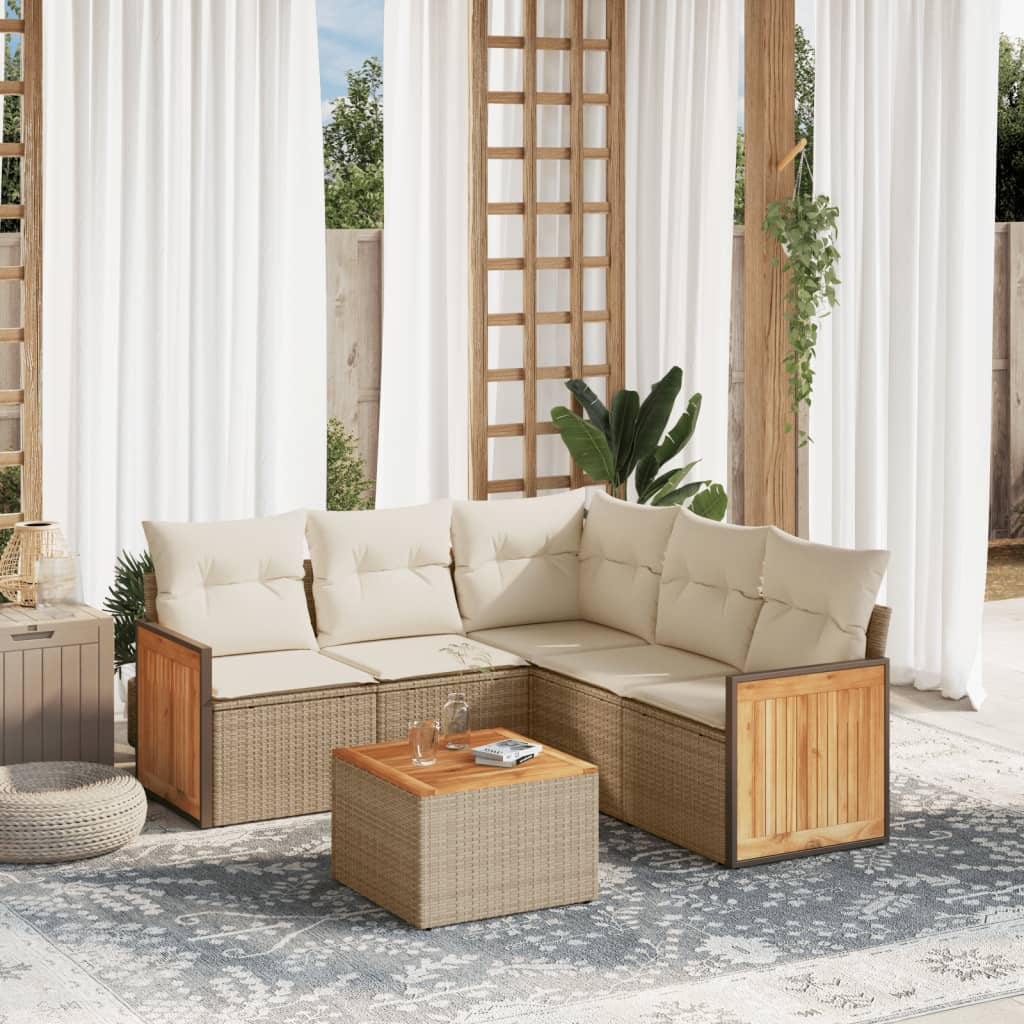 Soffgrupp För Trädgården Med Dynor 6 Delar Beige Konstrotting