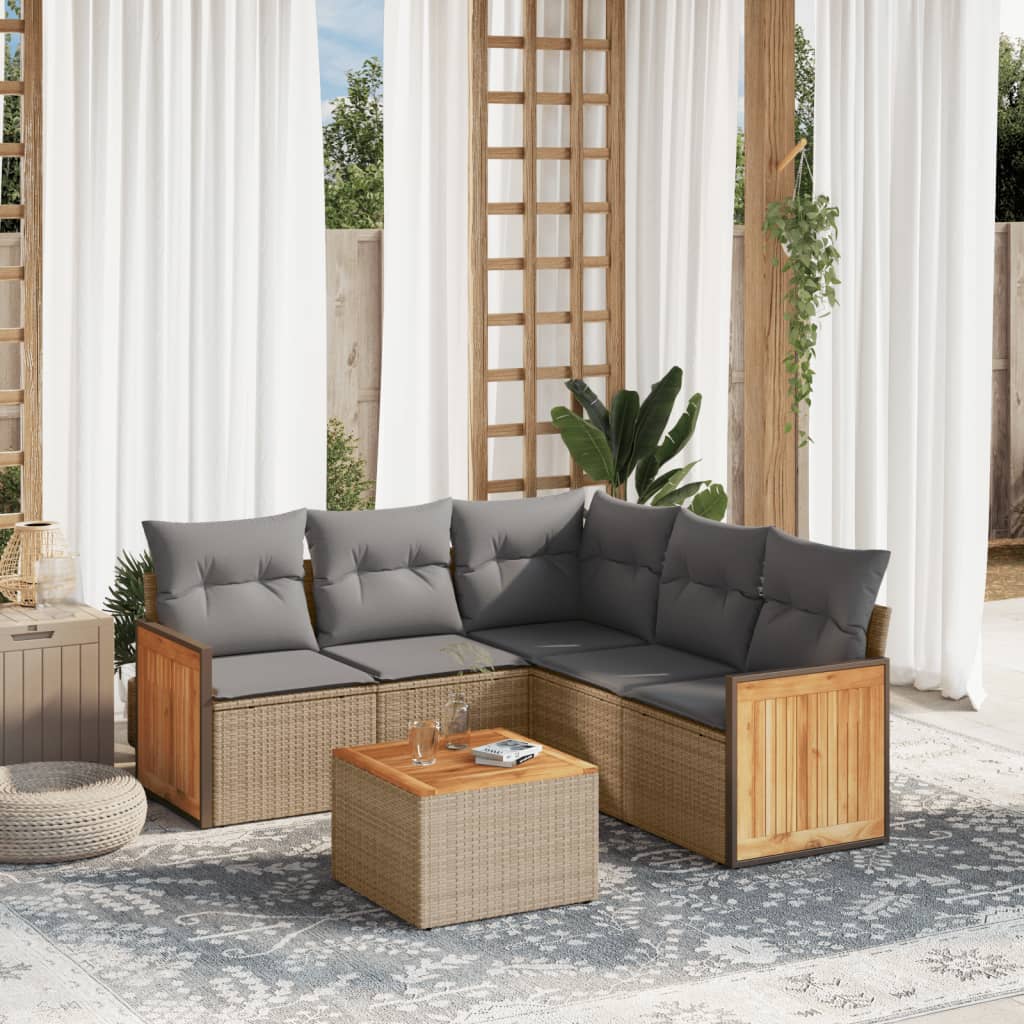 Soffgrupp För Trädgården Med Dynor 6 Delar Beige Konstrotting