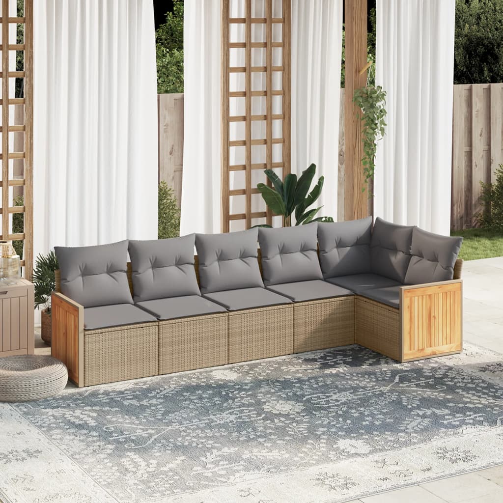 Soffgrupp För Trädgården Med Dynor 6 Delar Beige Konstrotting