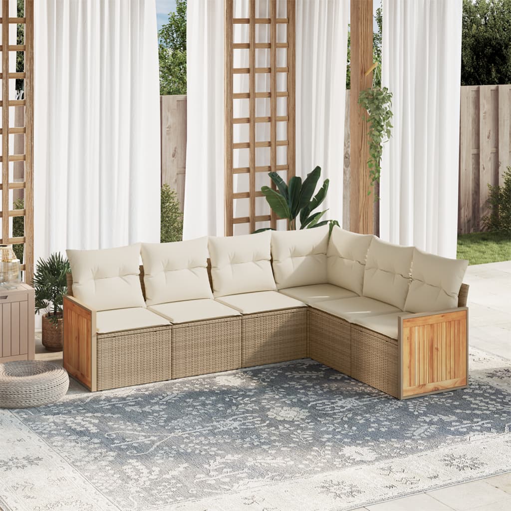 Matgrupp För Trädgården Med Dynor 7 Delar Beige Konstrotting