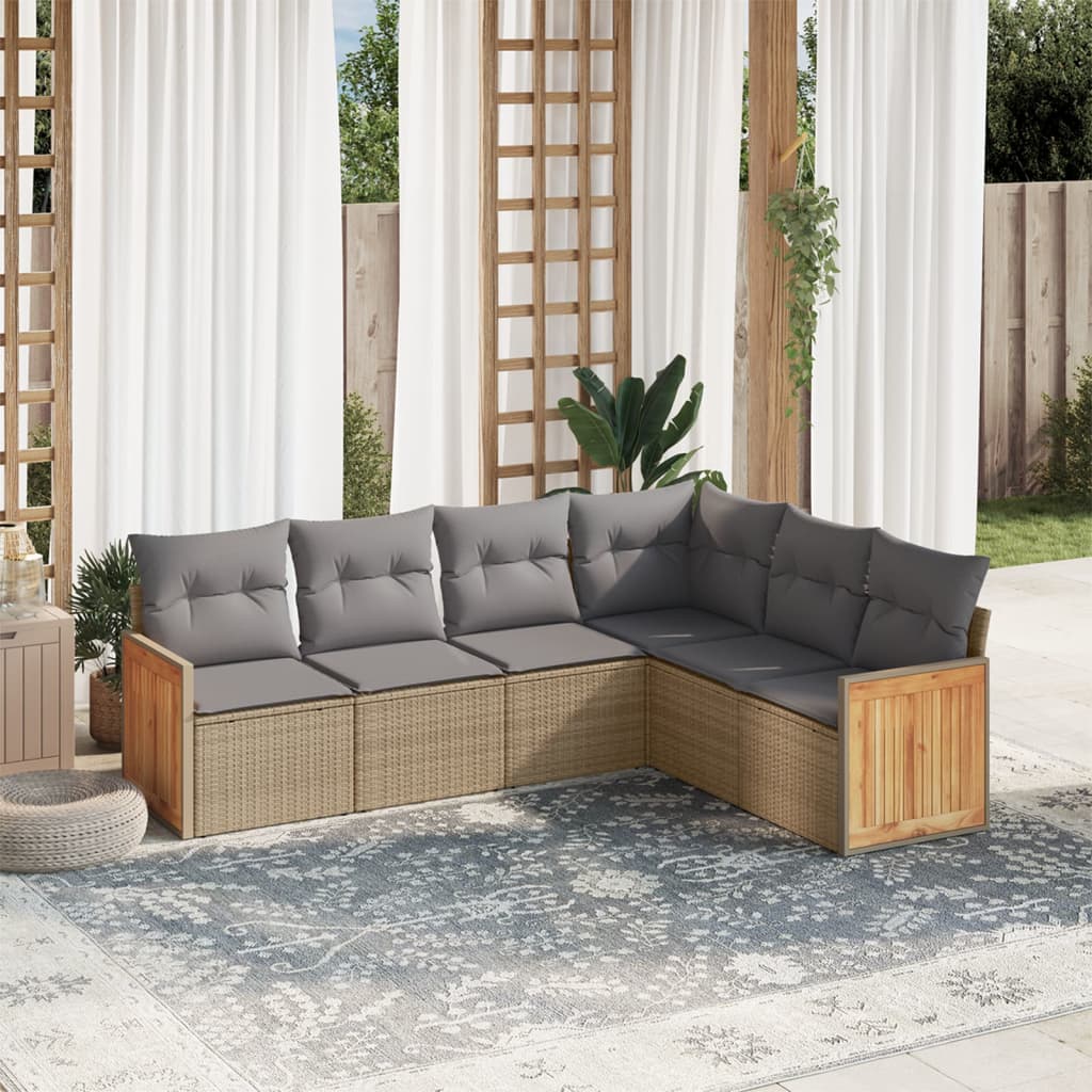 Matgrupp För Trädgården Med Dynor 7 Delar Beige Konstrotting