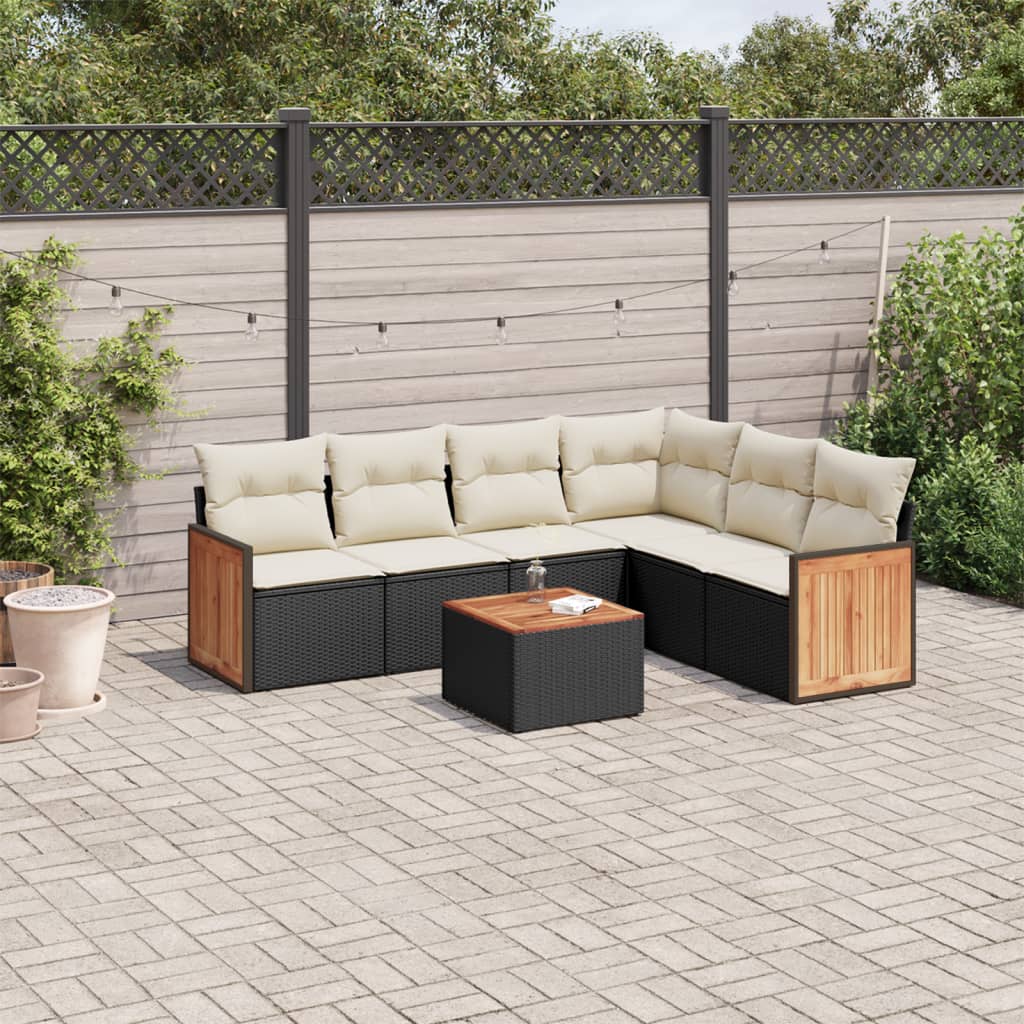 Matgrupp För Trädgården Med Dynor 7 Delar Beige Konstrotting