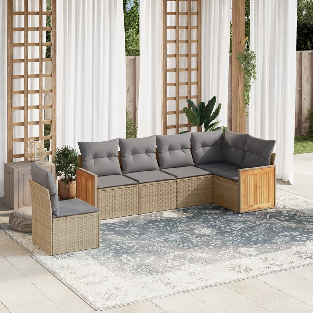 Soffgrupp För Trädgården Med Dynor 6 Delar Beige Konstrotting