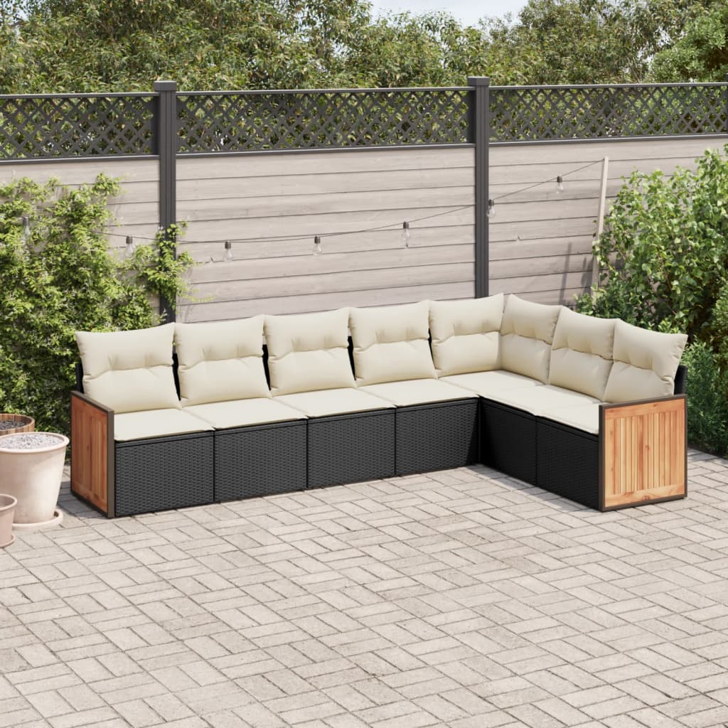 Matgrupp För Trädgården Med Dynor 7 Delar Beige Konstrotting