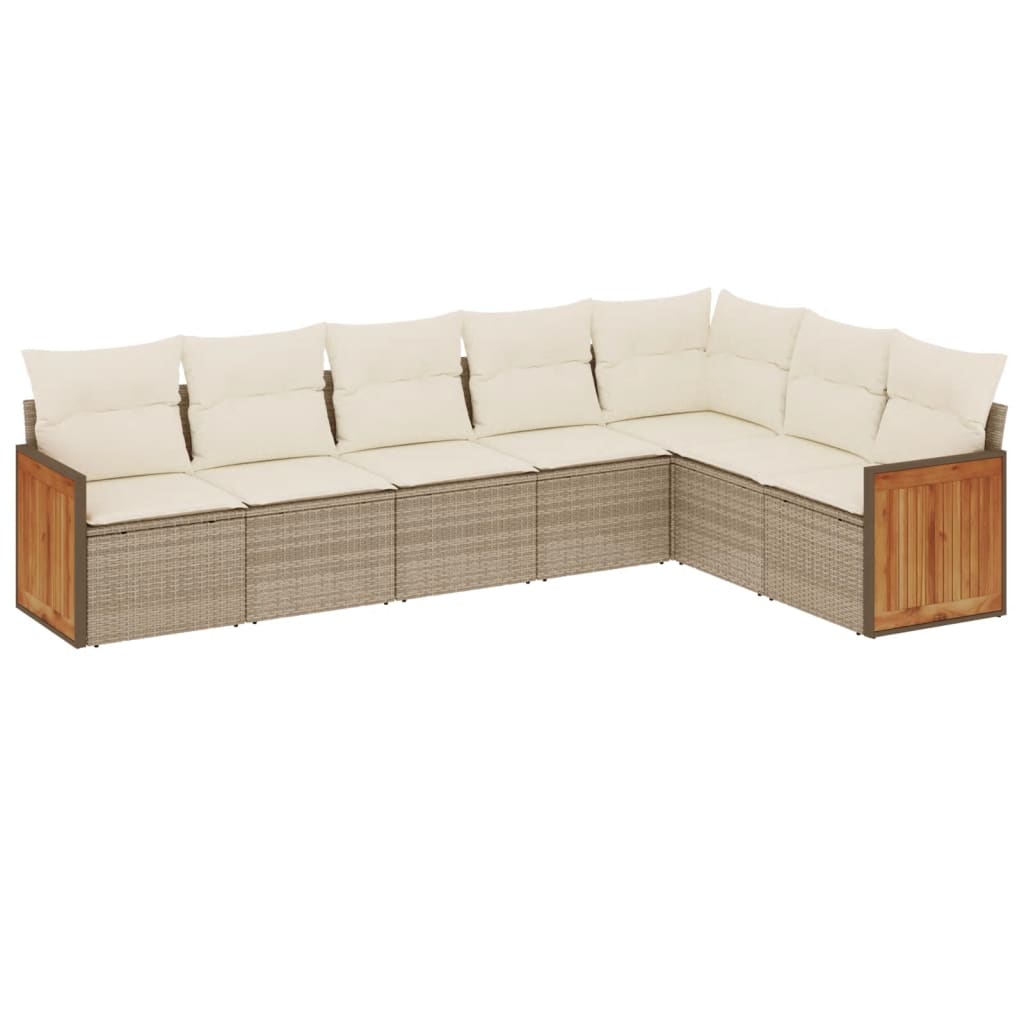 Matgrupp För Trädgården Med Dynor 7 Delar Beige Konstrotting