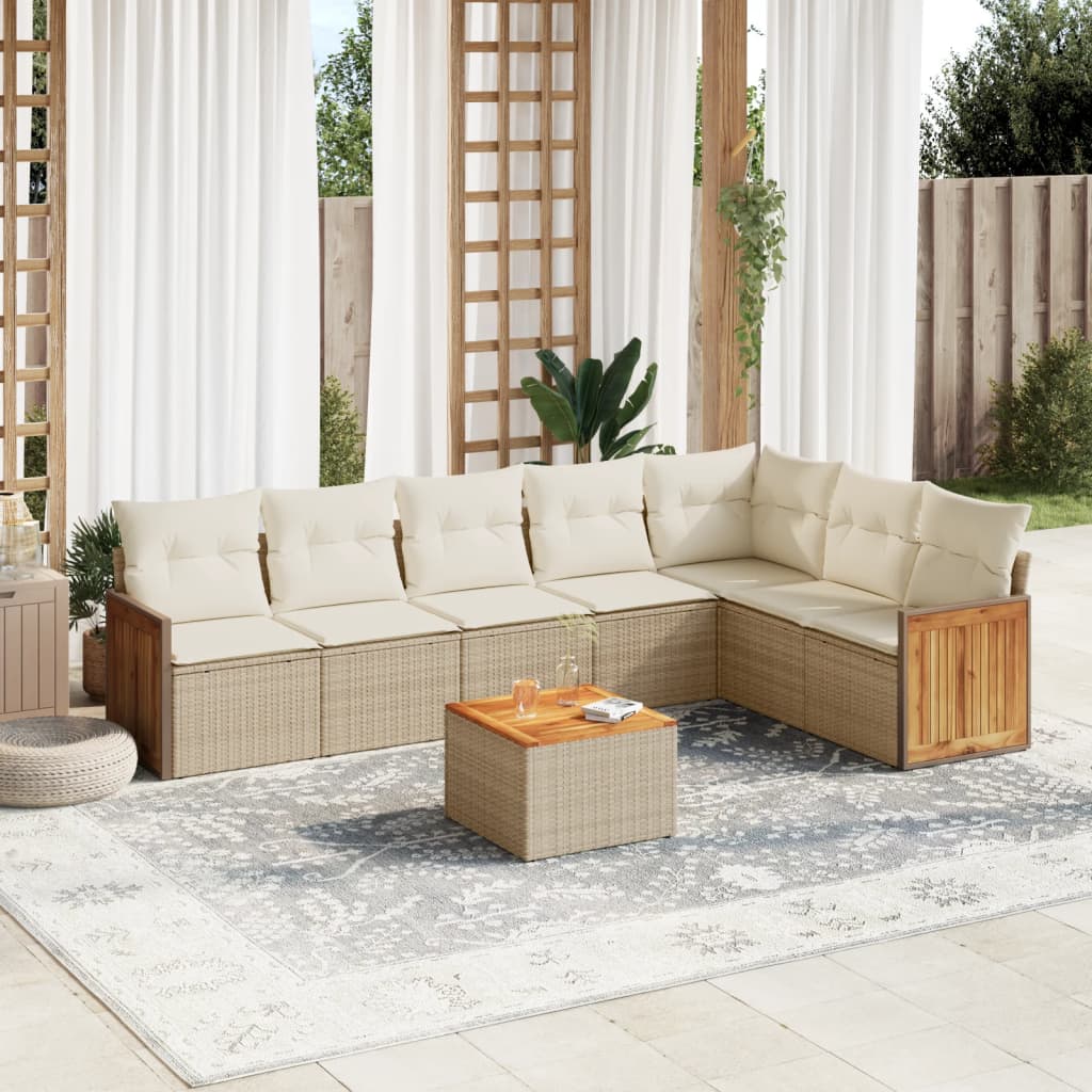 Matgrupp För Trädgården Med Dynor 7 Delar Beige Konstrotting