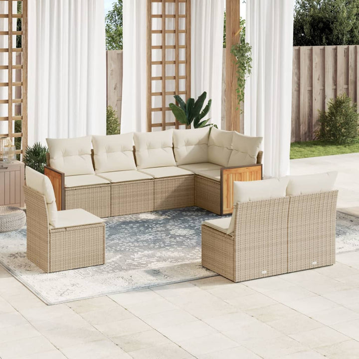 Matgrupp För Trädgården Med Dynor 8 Delar Beige Konstrotting