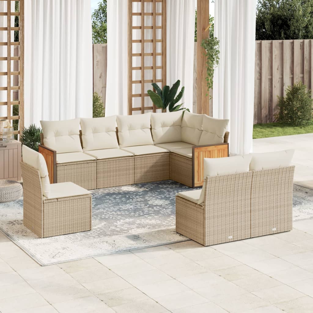 Matgrupp För Trädgården Med Dynor 8 Delar Beige Konstrotting