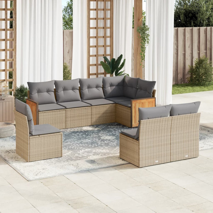 Matgrupp För Trädgården Med Dynor 8 Delar Beige Konstrotting