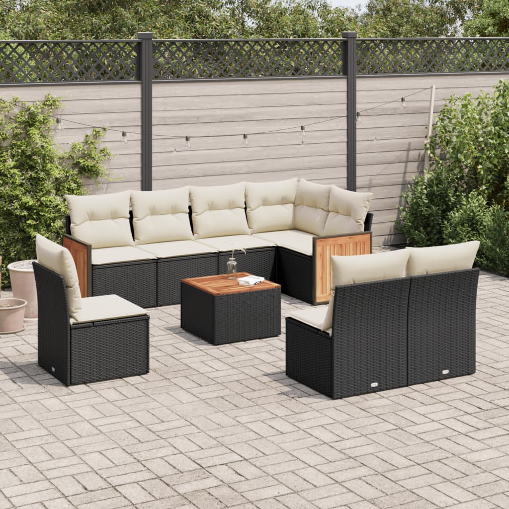 Matgrupp För Trädgården Med Dynor 8 Delar Beige Konstrotting
