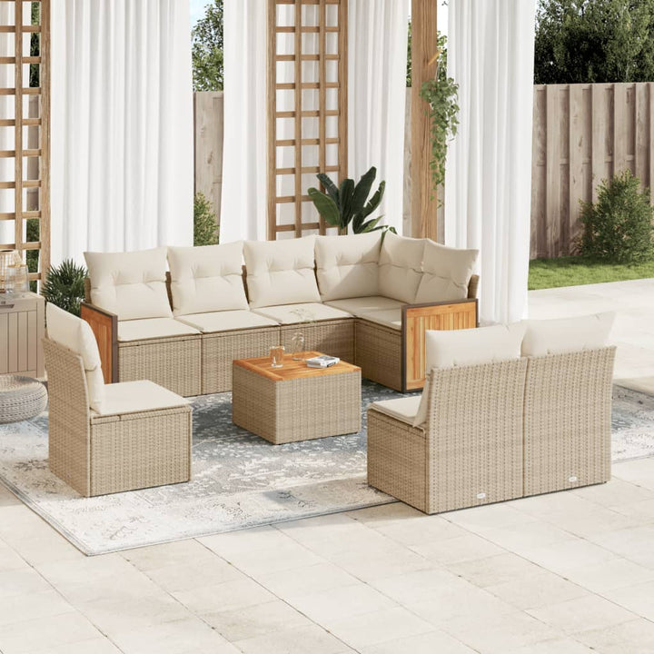 Matgrupp För Trädgården Med Dynor 8 Delar Beige Konstrotting