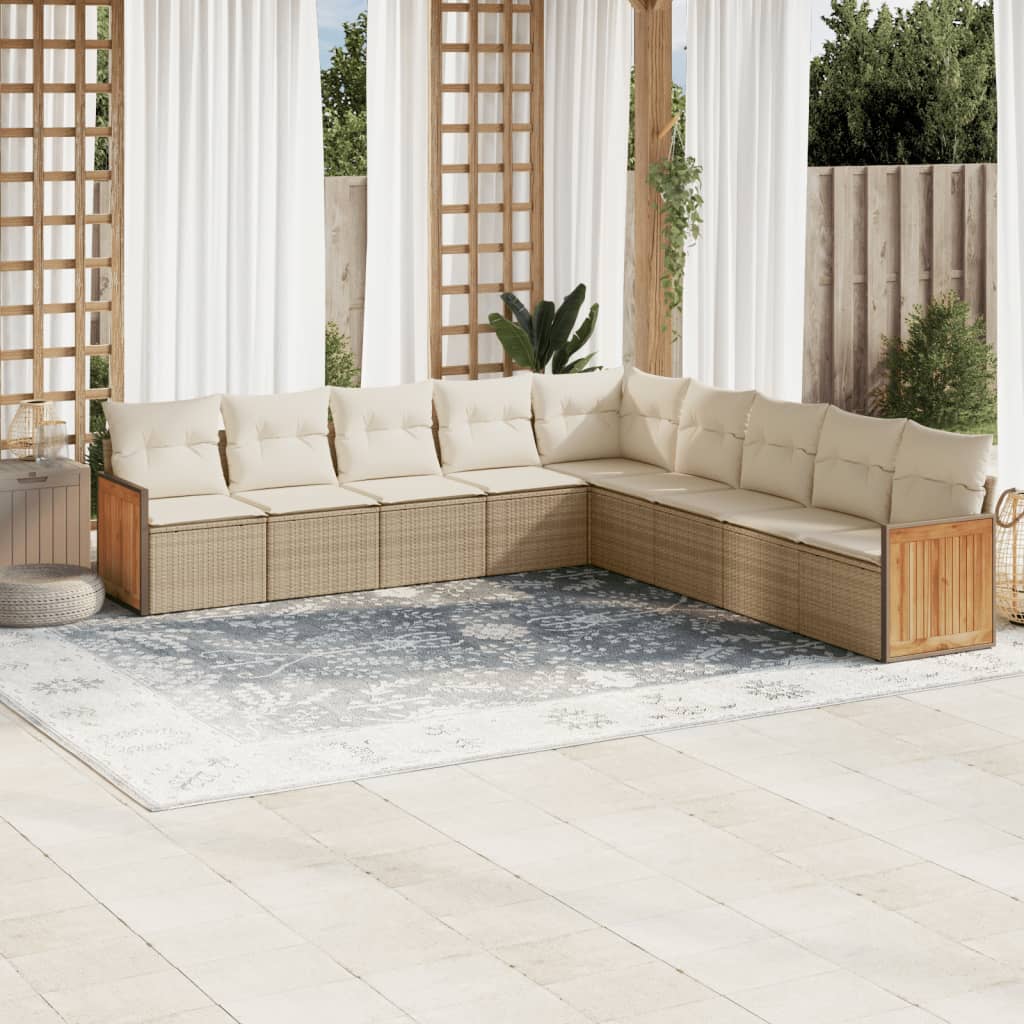 Soffgrupp För Trädgården Med Dynor 9 Delar Beige Konstrotting