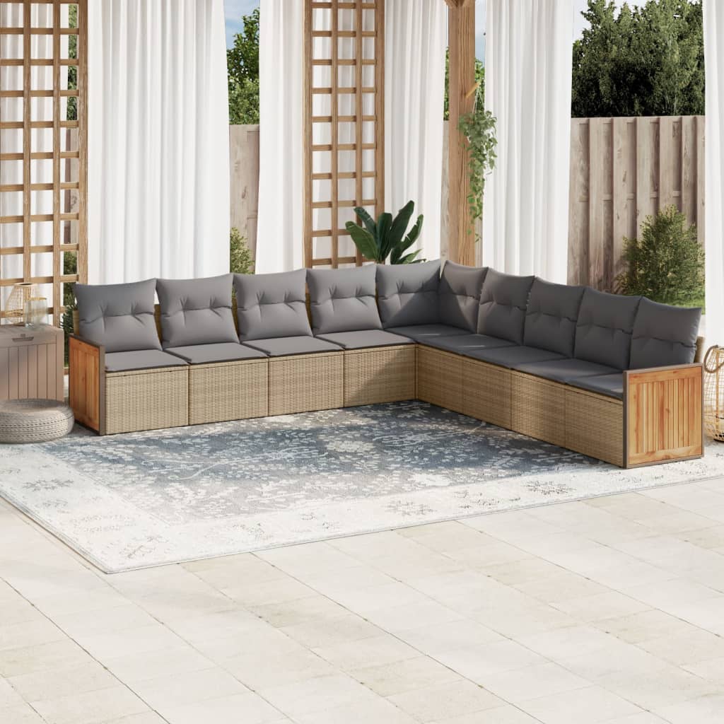 Soffgrupp För Trädgården Med Dynor 9 Delar Beige Konstrotting