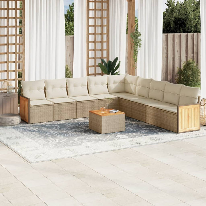 Soffgrupp För Trädgården Med Dynor 9 Delar Beige Konstrotting