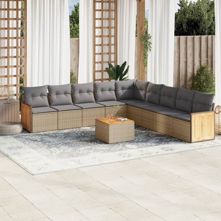 Soffgrupp För Trädgården Med Dynor 9 Delar Beige Konstrotting