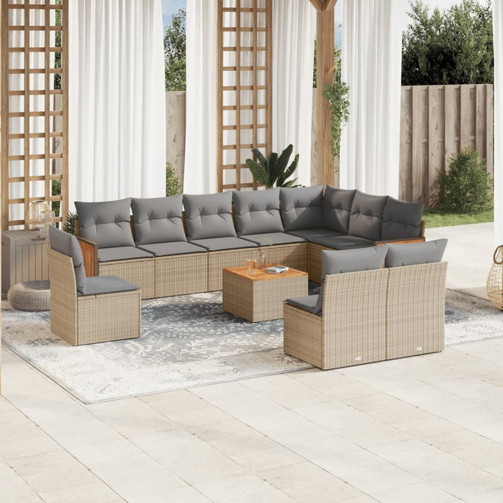 Soffgrupp För Trädgård Med Dynor 10 Delar Beige Konstrotting