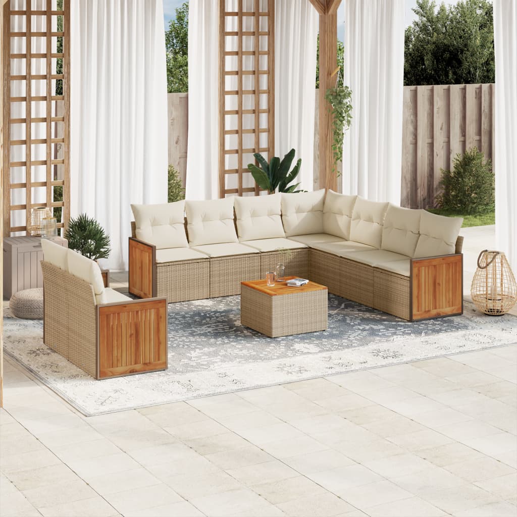Soffgrupp För Trädgården Med Dynor 9 Delar Beige Konstrotting