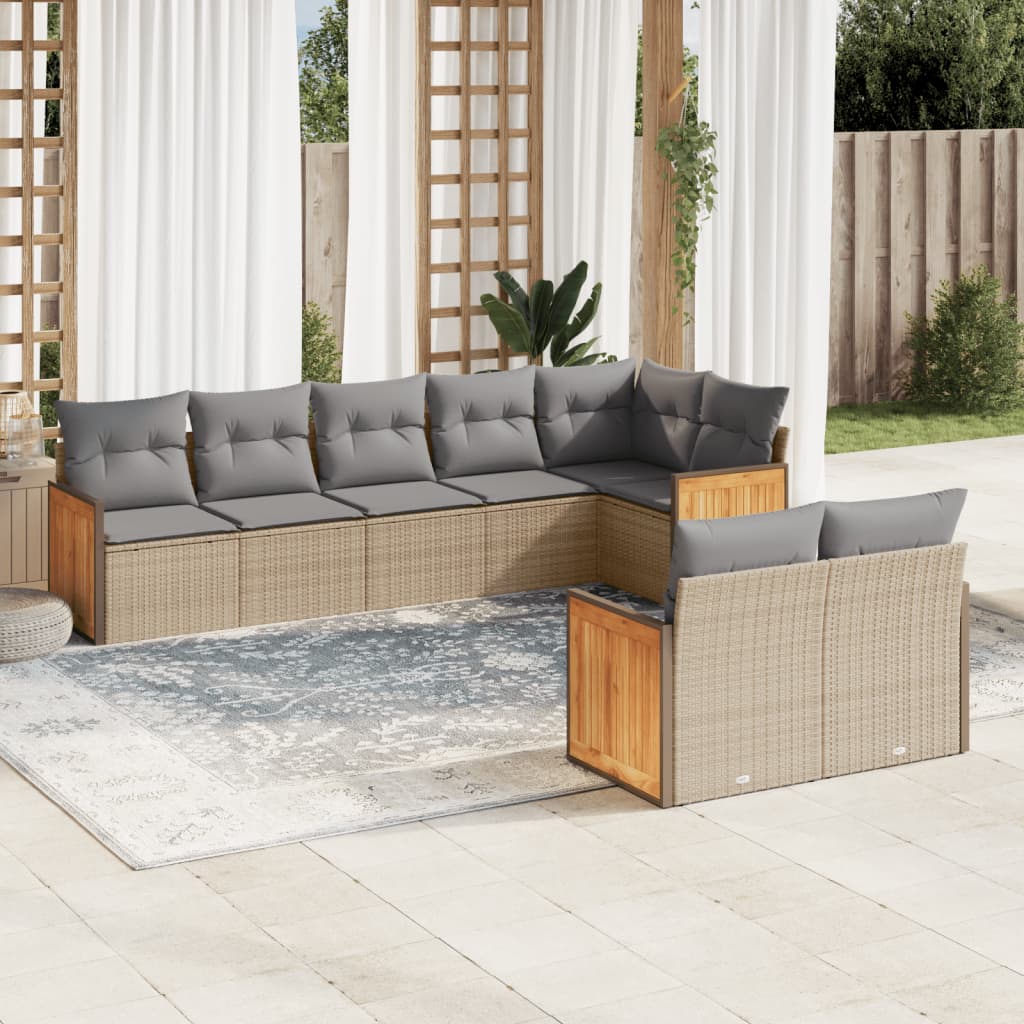 Soffgrupp För Trädgården Med Dynor 9 Delar Beige Konstrotting