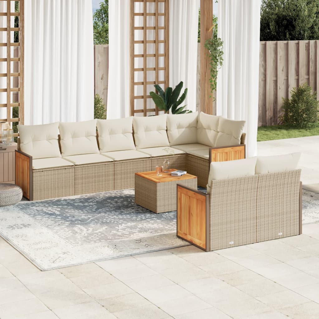 Soffgrupp För Trädgården Med Dynor 9 Delar Beige Konstrotting