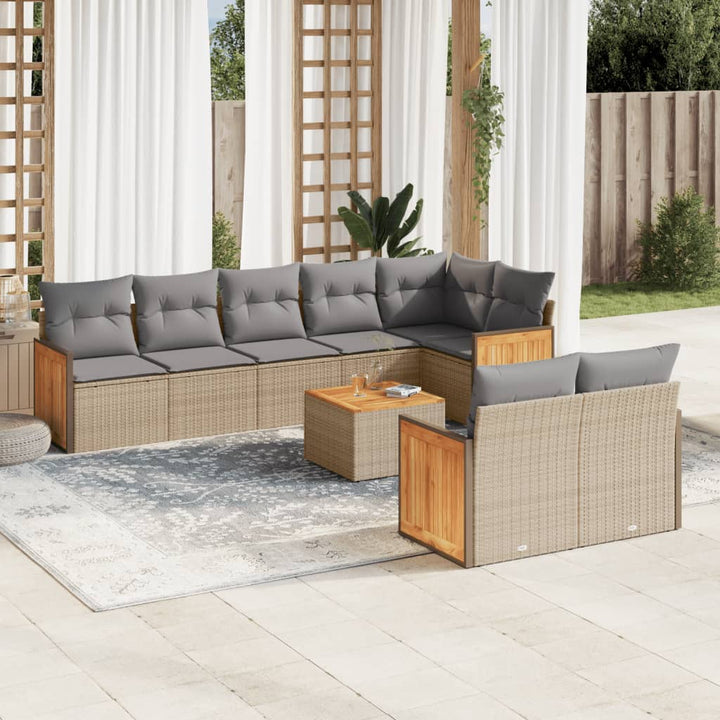 Soffgrupp För Trädgården Med Dynor 9 Delar Beige Konstrotting