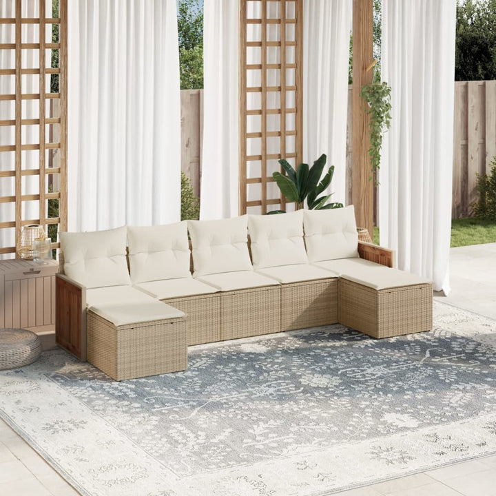 Matgrupp För Trädgården Med Dynor 7 Delar Beige Konstrotting