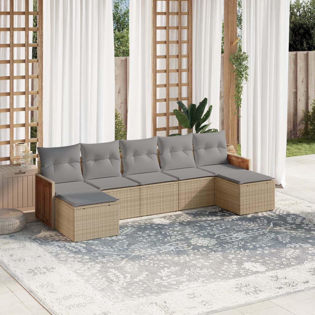 Matgrupp För Trädgården Med Dynor 7 Delar Beige Konstrotting