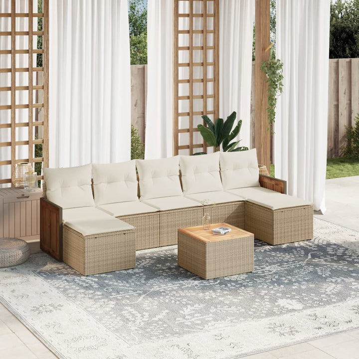 Matgrupp För Trädgården Med Dynor 7 Delar Beige Konstrotting