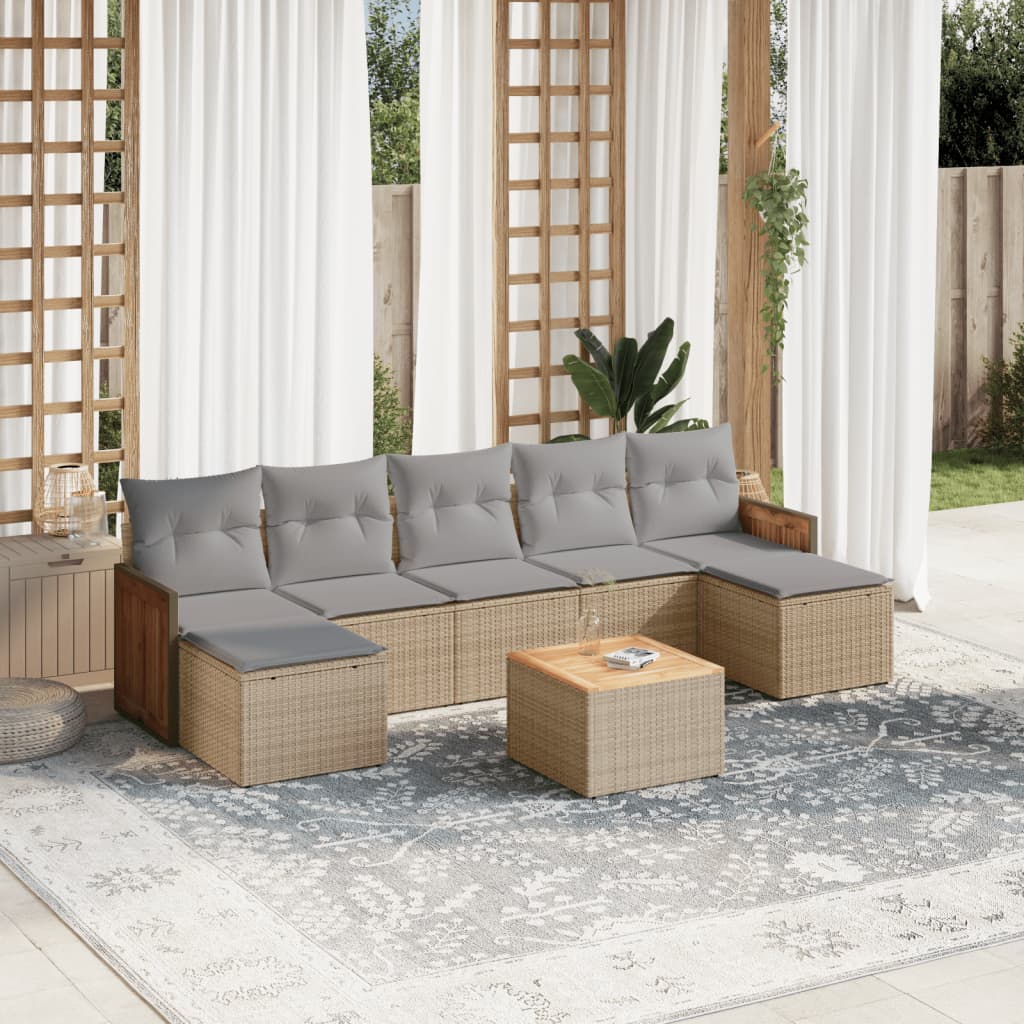 Matgrupp För Trädgården Med Dynor 7 Delar Beige Konstrotting